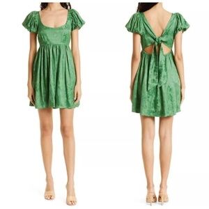 By TiMo Size L Babydoll Fairycore Cottagecore Jacquard Mini Dress Emerald $325
